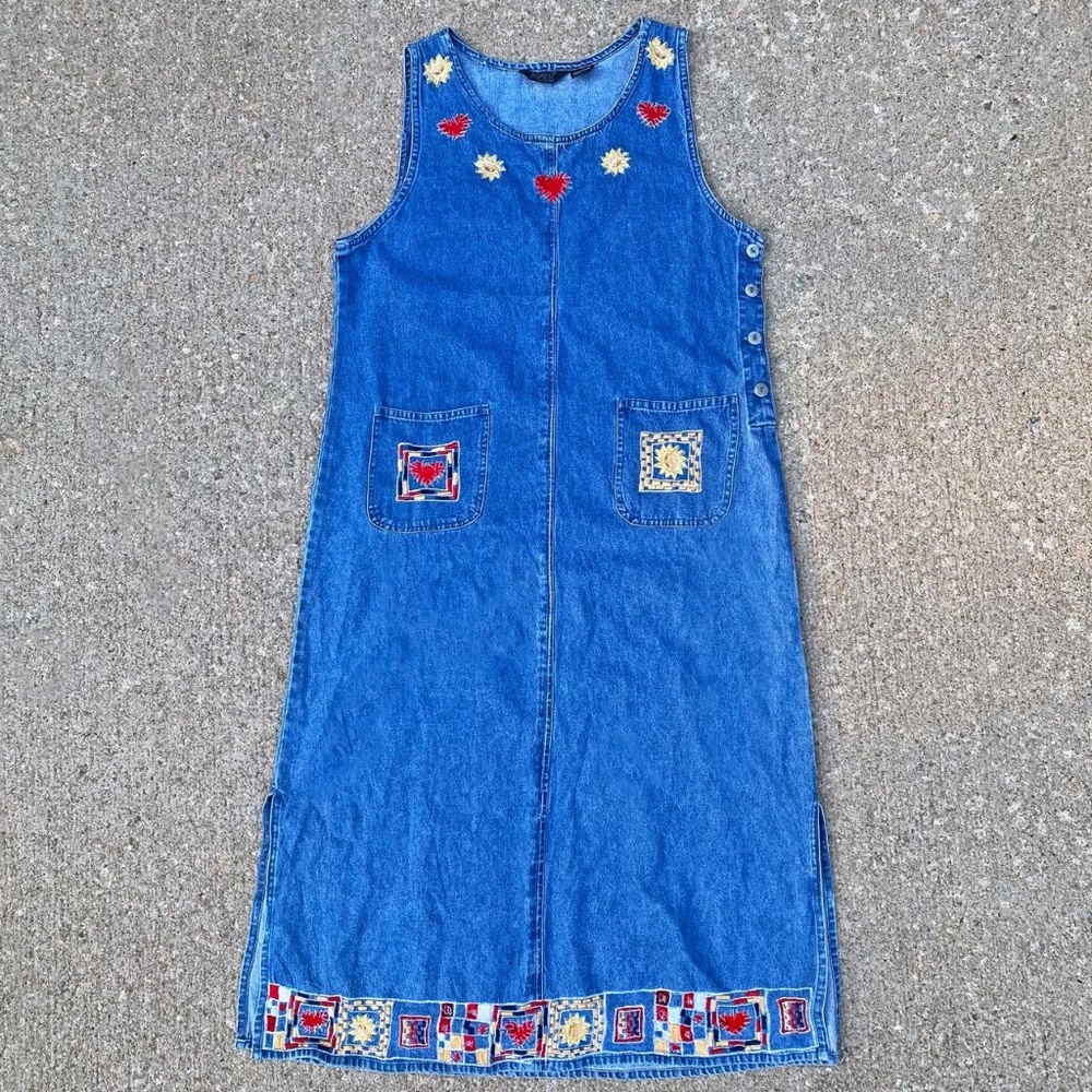 Vintage 1990's Denim Patchwork Maxi Sun Dress